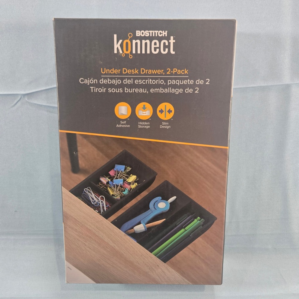 Bostitch Konnect Under Desk Drawer 2-Pack Black Adhesive Storage Organizer New